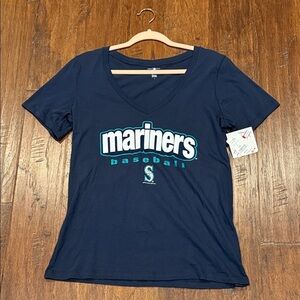NWT! Large Mariners Baseball Navy V-Neck T-Shirt